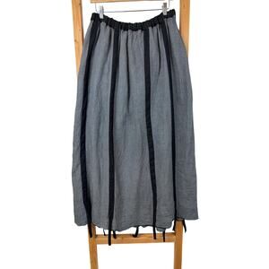 Cynthia Ashby Gray Linen Long Skirt Black Ribbon Trim Art-to-Wear Size XL